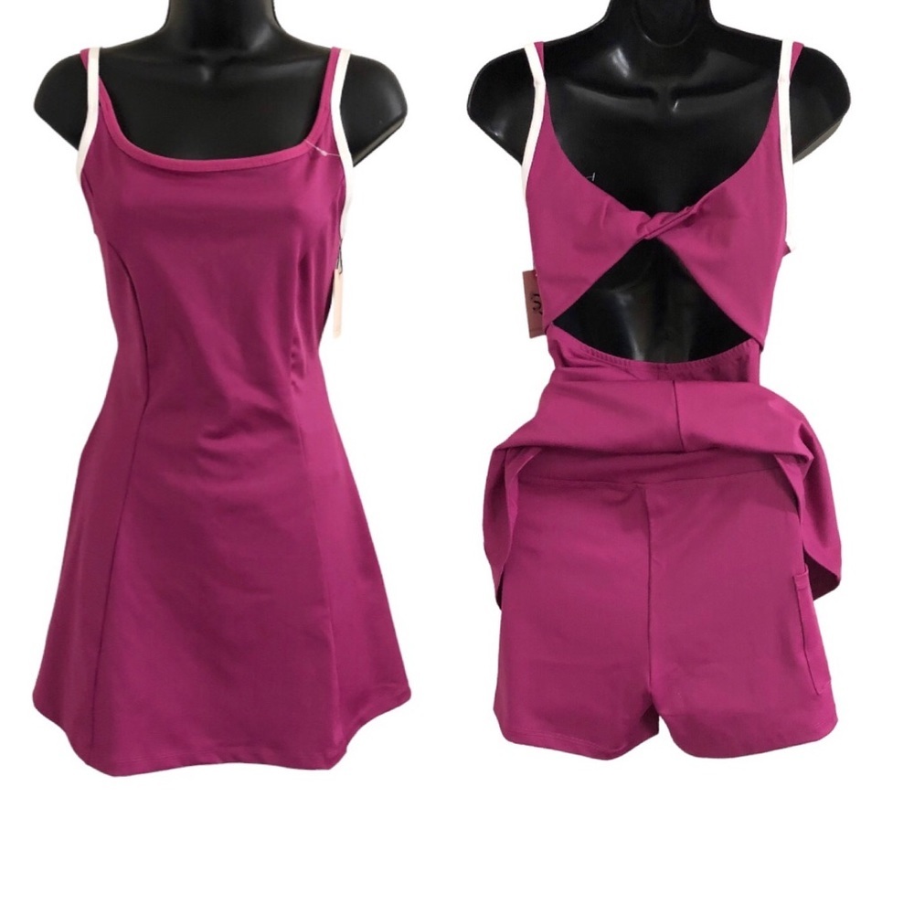 Sincerely Jules Pink & white twist open back tennis dress & bike shorts set sz L